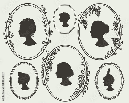 Konstfotografi Set of Regency Era Ladies Profile Portraits Vector