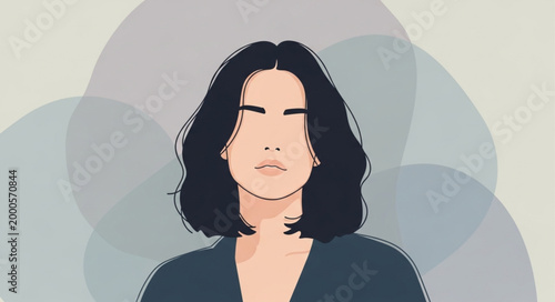 Minimalist Portrait of a Woman with Dark Wavy Hair.