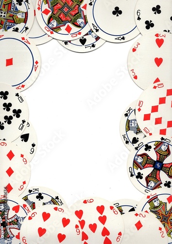 A montage of vintage round playing cards on a white background.