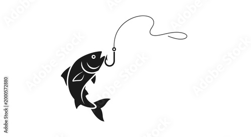 Fish hooked on fishing line drawing.