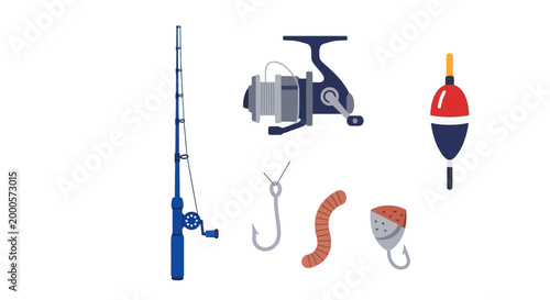 Fishing gear and tackle equipment set.