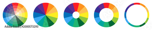 Vector set of color palette wheel. RGB and CYMK colors are divided into several sectors.
