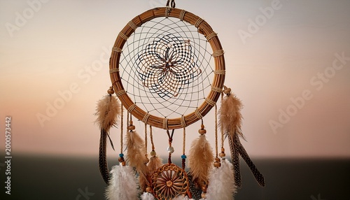 Boho Dreamcatcher Symbolism Mascot Made Of Weave And Feathers Simple Wicker Mandala