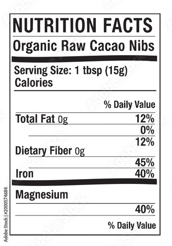 Nutrition facts organic raw cacao nibs