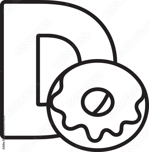 Donut icon with letter d in line art style on white background illustrating dietary choices with healthy