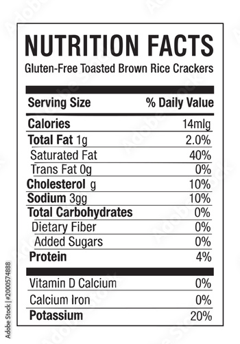 Nutrition facts gluten-free toasted brown rice crackers