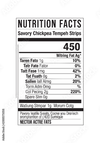Bild auf Leinwand Nutrition facts label for savory chickpea tempeh strips ingredient information is displayed clearly