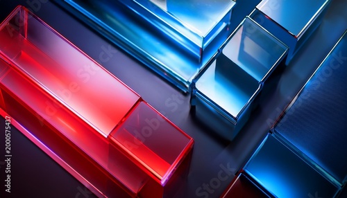 Rectangular Glass Shapes In Red And Blue With A Dark Abstract Background Featuring A Gradient And Minimalistic Design Generative Ai