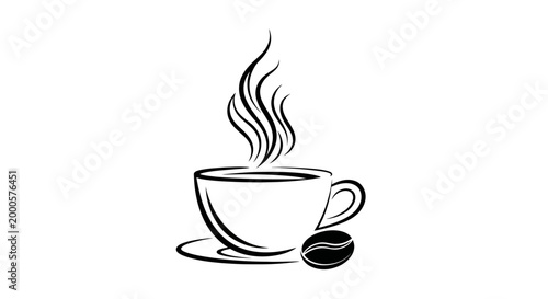Minimalist hot coffee mug with steam and coffee bean