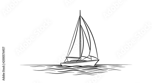 Minimalist line art sailboat on water vector illustration
