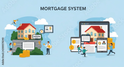 Photos Mortgage System Concept Illustration.