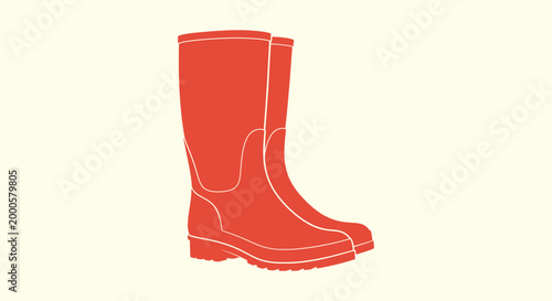 Pair of Red Rubber Wellington Boots Illustration for Gardening and Wet Weather Outdoor Activities