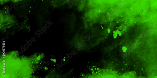 Abstract green water color hand painted art victor illustration. Dark brown painted smoky textured black color powder explosion. Black and green Smoke background elegant luxury space with stars.