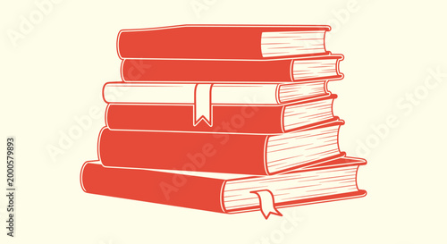 Stylized Vector Art of a Stack of Books with Bookmarks for Reading, Education and Library Concept