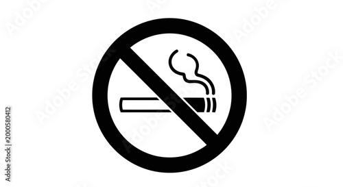 A clear black and white vector graphic illustration of a universal no smoking symbol indicating a prohibition against tobacco use