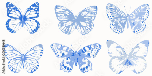blue butterflies with artistic watercolor texture on white background high quality professional detailed modern elegant