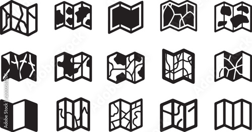 Set of black and white map icons