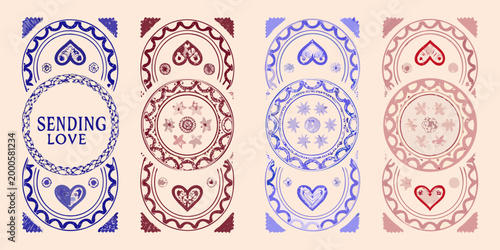 decorative frames with hearts and patterns on beige background high quality professional detailed modern elegant