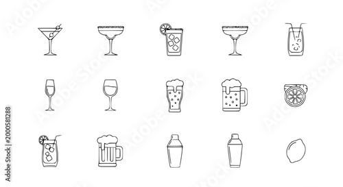 Cocktail and Drink Icons: Line Art Collection
