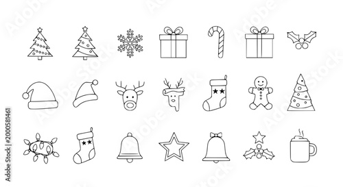 Christmas Icons Set: Hand-drawn festive elements for holiday design