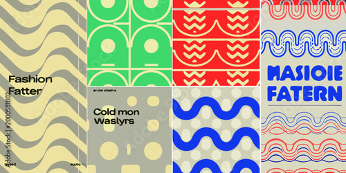 geometric pattern collage with bold colors and retro designs high quality professional detailed modern elegant