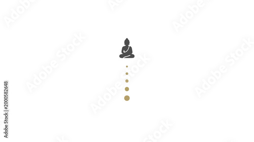 Minimalist Buddha silhouette icon with vertical gradient dots.