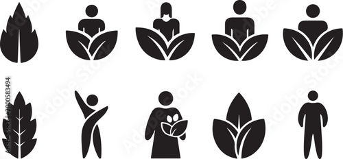 Collection of human and leaf vector graphic icons