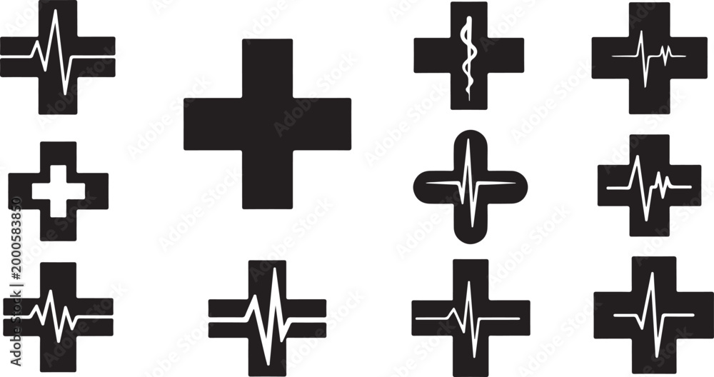 Obraz premium Collection of medical cross vector graphic icons