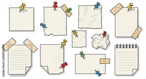 Paper Notes With Push Pins.