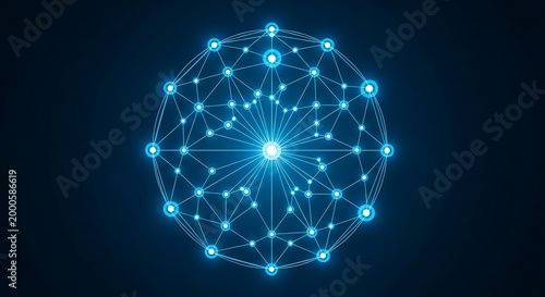 Blue glowing interconnected nodes forming a network sphere