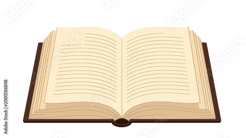 Open hardcover book with yellowish pages and lines of text shown in a simple and clean flat illustration style.