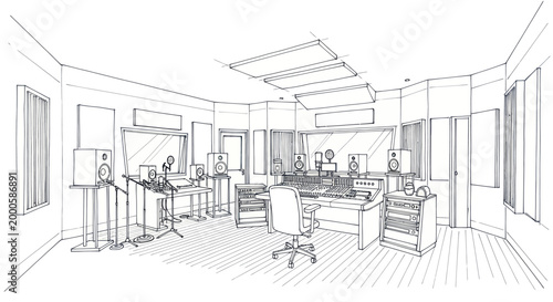 Modern recording studio setup with advanced audio equipment and acoustic treatment.