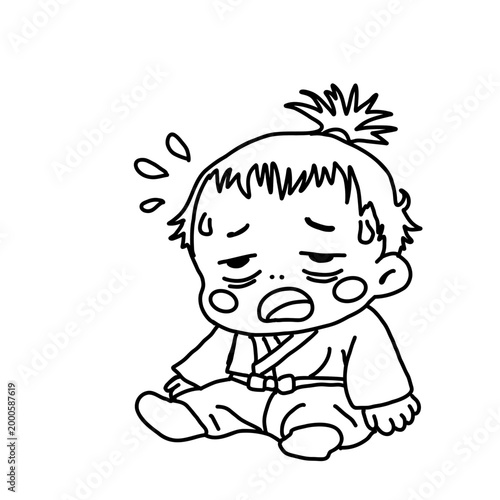 Illustration of a tired child in Edo period suffering from heatstroke and summer fatigue