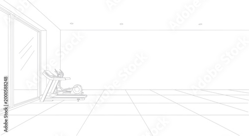 Treadmill in a modern gym with ample space for exercise.