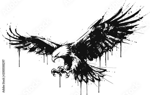 eagle spread wings black ink dripping silhouette powerful flying bird of prey artwork