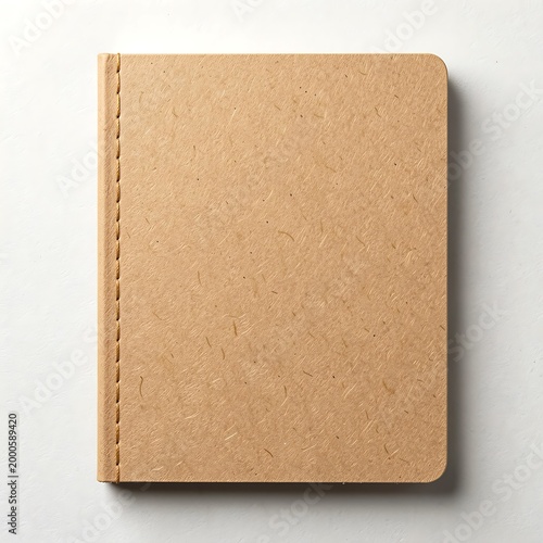 Brown notebook with stitched spine on white surface  eco friendly stationery  simple  minimalistic design
