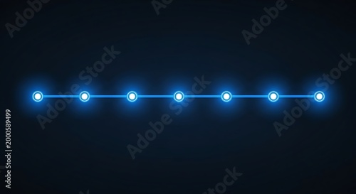 Glowing blue horizontal line with seven illuminated circular nodes on dark background