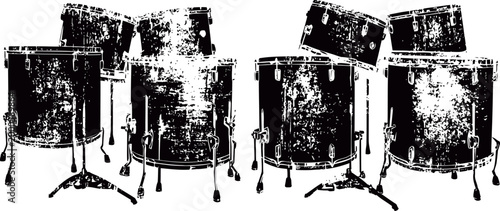 Steelpan drum music instrument set arranged in circle for caribbean sound and culture