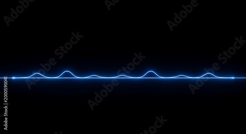 Glowing blue neon sound wave line on black background