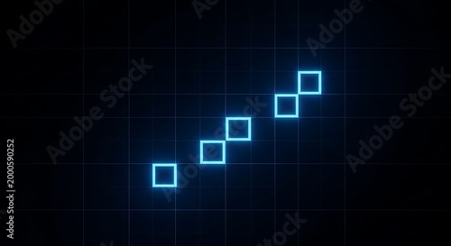 Glowing blue squares arranged in a diagonal line on a dark grid background