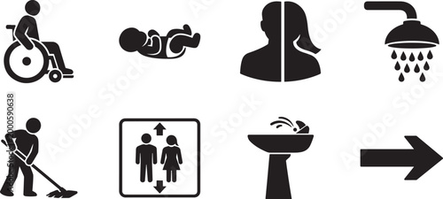 Toilet mark set vector EPS clean restroom male female sign symbols for public washroom signage design