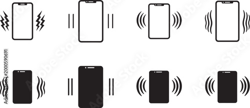 Phone vibration icon set and ringtone symbols clean vector EPS for mobile UI alert design use icons