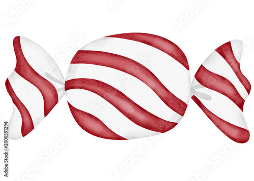 cute red striped Christmas candy confectionery sweet snack watercolor cartoon illustration