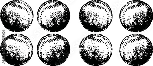 black and white vintage illustration of eight round marbles arranged in two rows