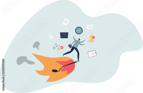 panic or burnout employee, overworked to finish work within timeline, hurry to complete multitasking or urgent work schedule concept.person's life situation and his activities.