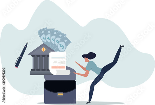 Obligation, debt or bank loan responsible to pay back with interest rate, legal money credit or borrowing document with signature concept.person's life situation and his activities.