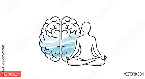 Meditating person and brain with calm flow concept
