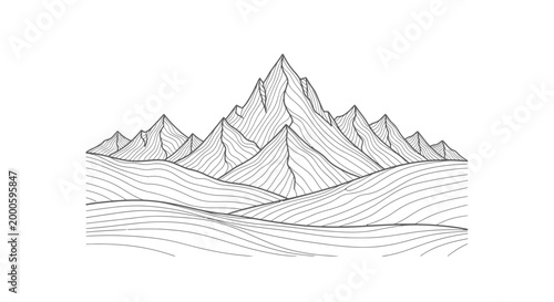 Minimalist line art illustration of mountain range landscape