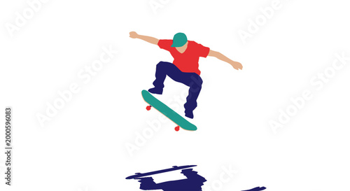 Teenager performing skateboard trick aerially.