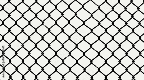Abstract black wire mesh grid illustration on a white background, a seamless pattern concept representing boundaries, security, and separation